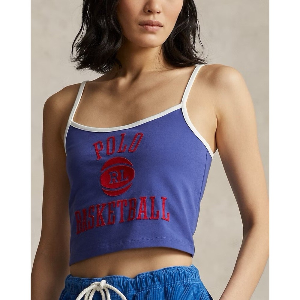 Polo by Ralph Lauren Ball Cropped Jersey Tank Top NWT Bright Navy / Red XL NWT
